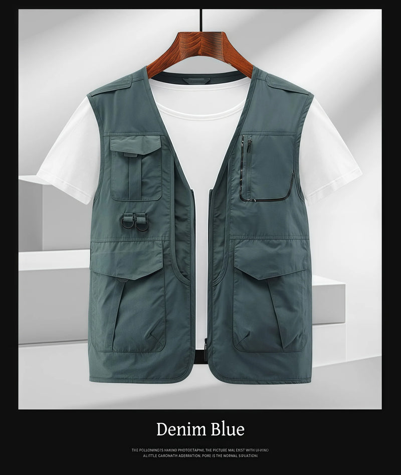 Sleeveless Jacket Cargo Vests Men Outdoor Multi Pockets Photography Summer Thin Mesh Breathable Waistcoats Male Casual Vests