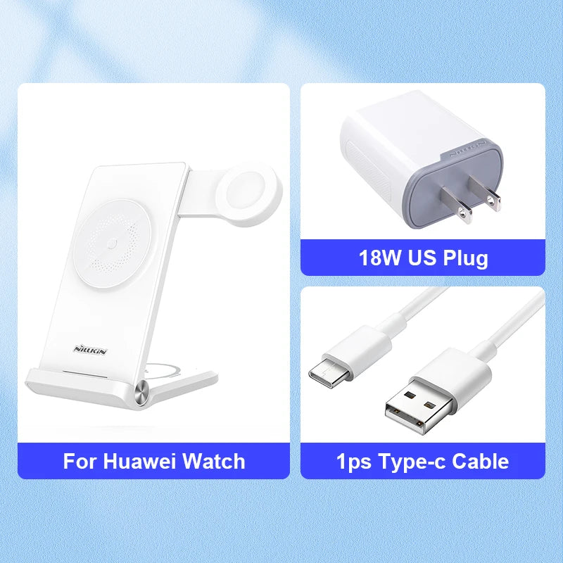 NILLKIN 3 in 1 Magnetic Wireless Charger Stand For iphone 13 pro max For Samsung Galaxy Watch5 Pro For Huawei/Garmin Watch