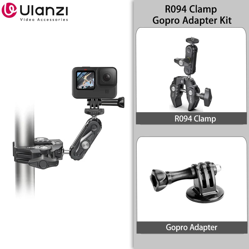 Ulanzi R094 ក្ដាប់ដែកខ្លាំងជាមួយក្បាលបាល់ពីរ ក្ដាប់ដៃវេទមន្ត ជាមួយរន្ធ 1/4" 3/8" សម្រាប់កាមេរ៉ា DSLR ម៉ូនីទ័រ ភ្លើង ម៉ោនមីក្រូហ្វូន