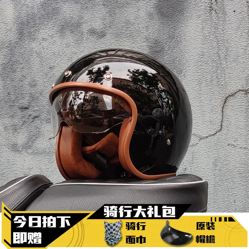 Retro 3/4 Open‑Face Helmet Vintage Jet Motorcycle Helmet,Half Helmet for Men Women Scooter Cruiser Riding Casco Para Moto