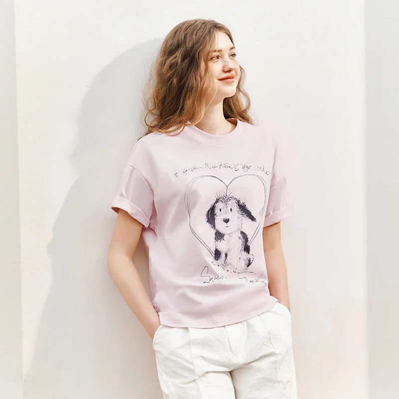 Semir Womens Tshirt 2026 Printed Pure Cotton Loose Lazy Style Unique Design Casual Soft Daily Wear