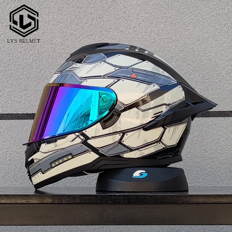 LVS high-quality adult motorcycle helmet with double lenses and full coverage track helmet, personalized large tail wing DOT