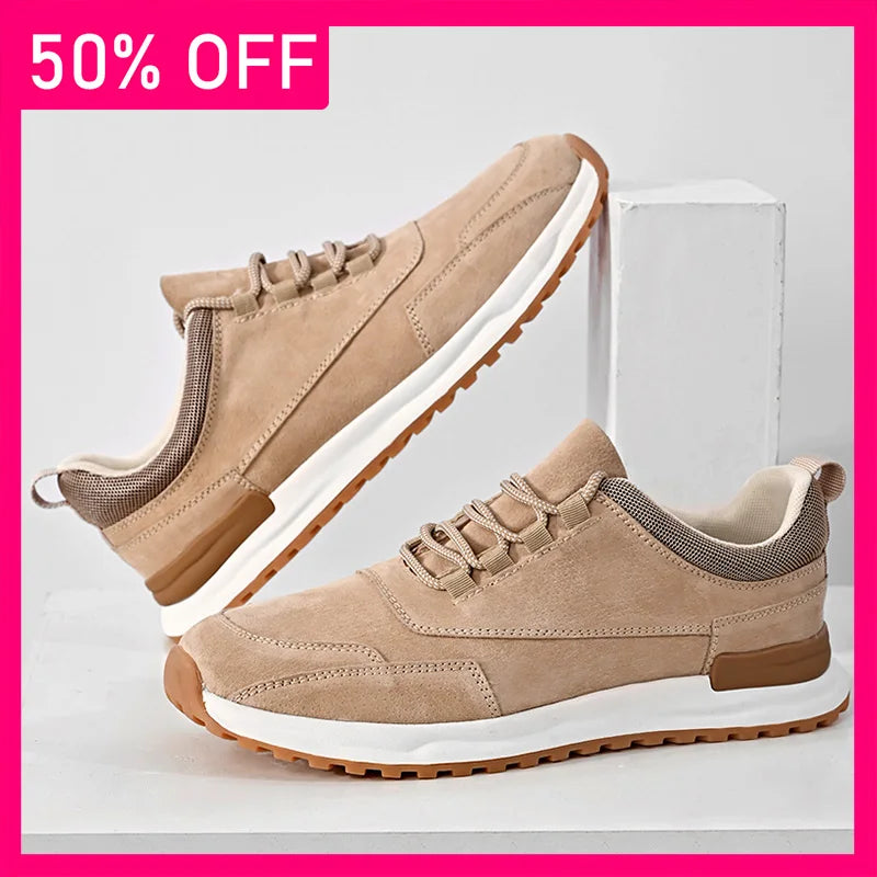 Men Sports Shoes Fashion Wear-resistant Leather Versatile Street Fitness Sports Shoes New Flat Bottomed Anti Slip Running Shoes