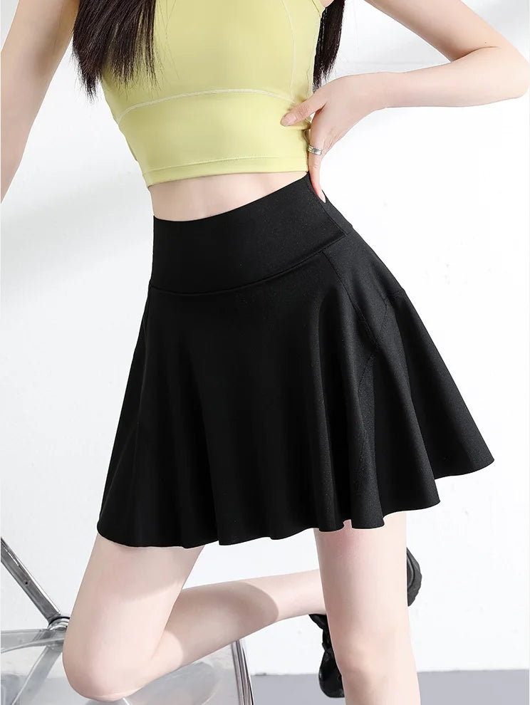 Women's Stretch Mini Skirt in Asian Sizes, Perfect for Shopping, Yoga, Exercise, and Parties. Available in Black, White, Purple,