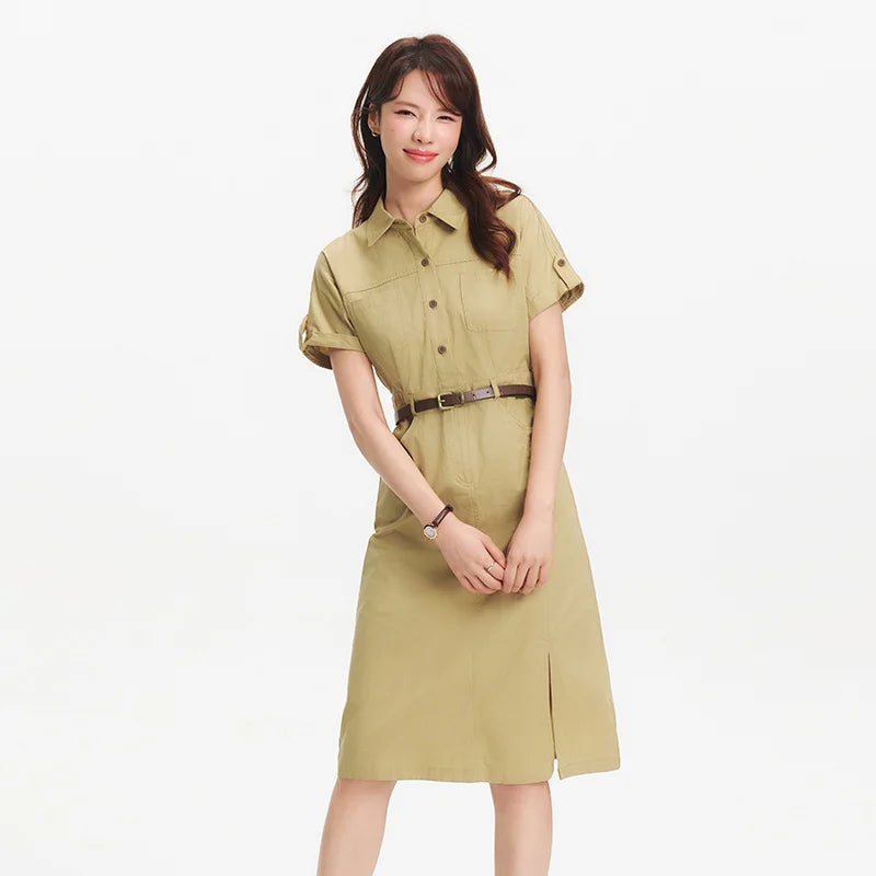 អាវរ៉ូបស្ត្រី Semir កអាវកប្បាសរន្ធខ្សែក្រវាត់មីឌីស្លីមវីនថេចសម្លៀកបំពាក់ទីក្រុងសម្រាប់ធ្វើការរដូវក្តៅឆ្នាំ ២០២៦ អាវការិយាល័យទាន់សម័យ