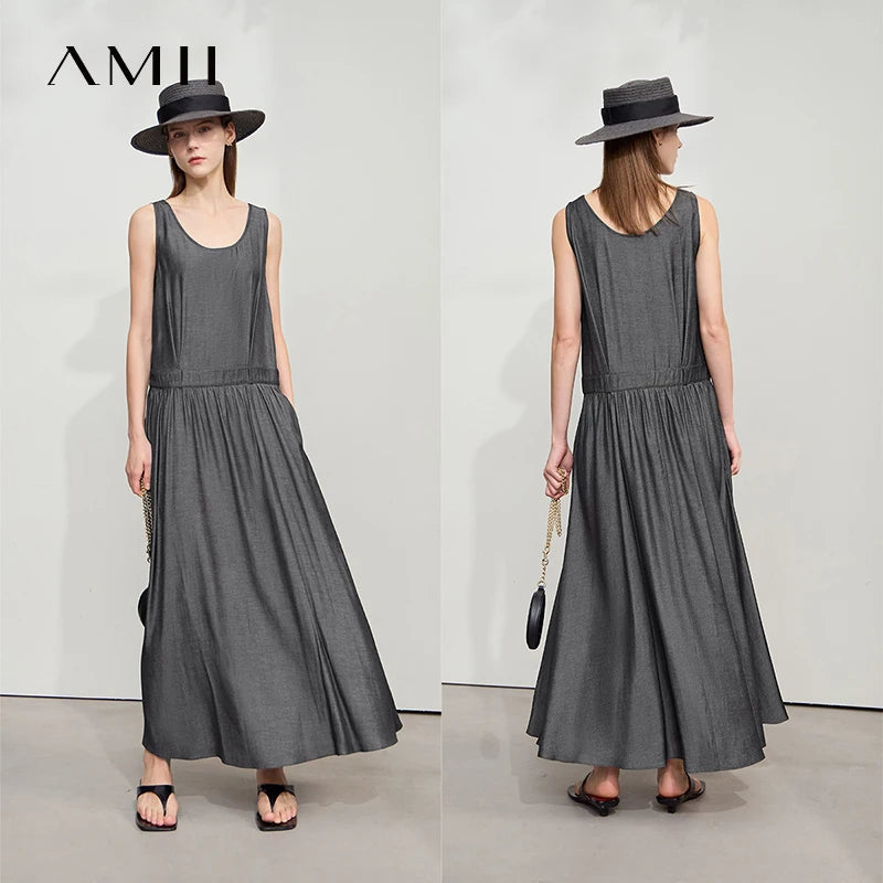 រ៉ូបវែង Amii Minimalism Long រដូវក្តៅឆ្នាំ ២០២៥ រ៉ូបថ្មីសម្រាប់នារីការិយាល័យ ដៃខ្លី ហោប៉ៅ រ៉ូបរលុង សម្លៀកបំពាក់ស្ត្រី 12552014