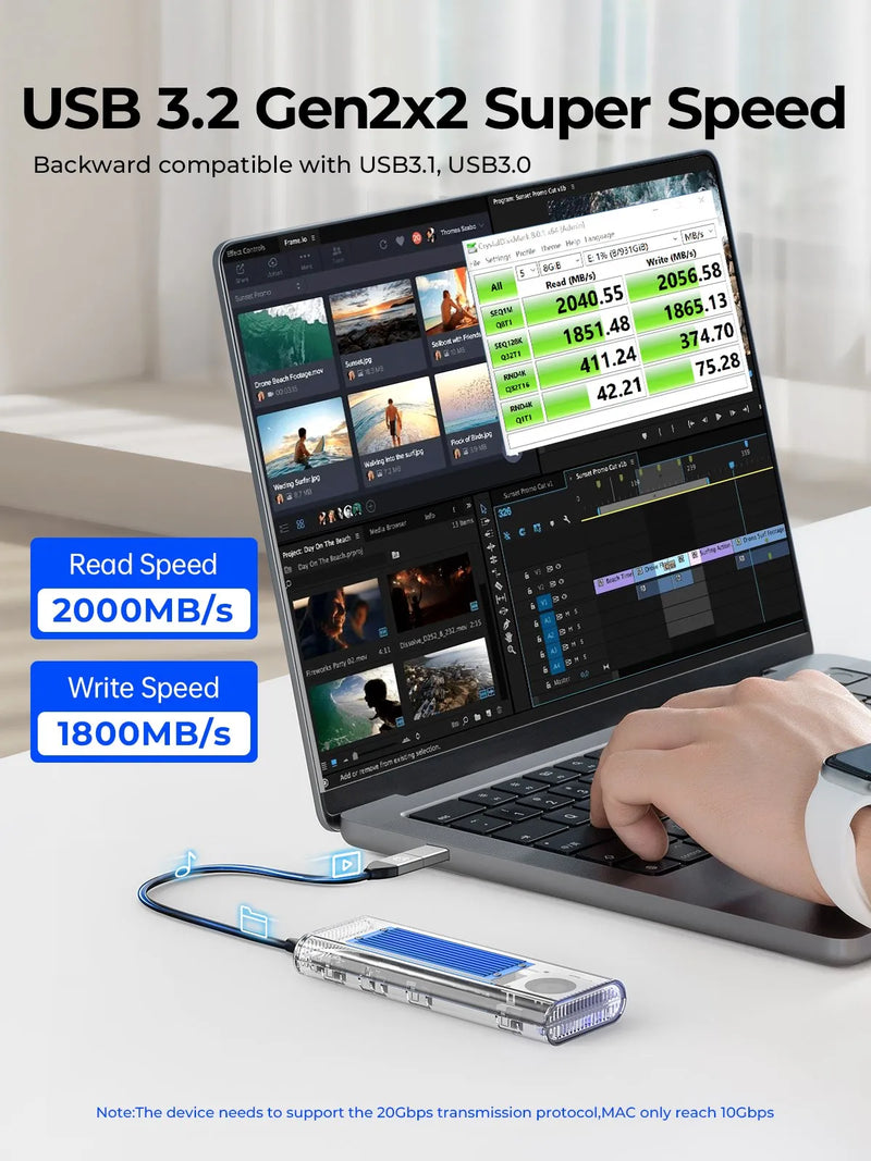 ORICO 20Gbps M.2 NVME SSD Case Enclosure with Cooling Fan USB 3.2 Gen 2 x 2 PCIE NVME Adapter Tool Free 4TB for PCIe M Key