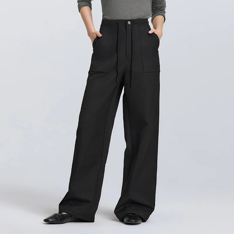 Semir Trendy Pants Women 2026 Spring Black Drawstring Wide Leg Slouchy Casual Comfortable Daily Wear Long Trousers