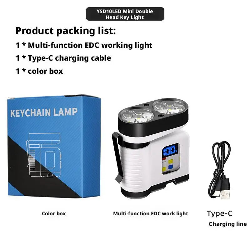 ពិលតូច 10LED ជាមួយ USB សាកថ្ម អេក្រង់ឌីជីថល សញ្ញាព្រមានពណ៌ក្រហម/ខៀវ ភ្លើងការងារម៉ាញេទិកចល័តសម្រាប់ប្រើប្រាស់ក្រៅផ្ទះ