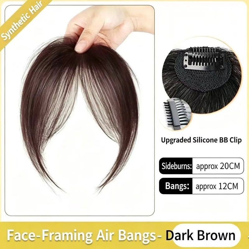 3D Face‑Framing Air Bangs Wig Piece Synthetic Hair Invisible Clip‑In Bangs For Women High‑Crown Hairpiece Cover Receding Hairlin
