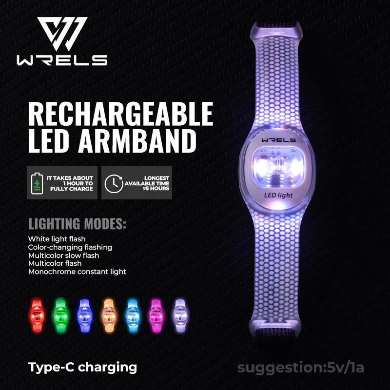 WRELS Arm Light Rechargeable LED Light Up Armband Waterproof Night Running Cycling Outdoor Safety Wristband Warning Light