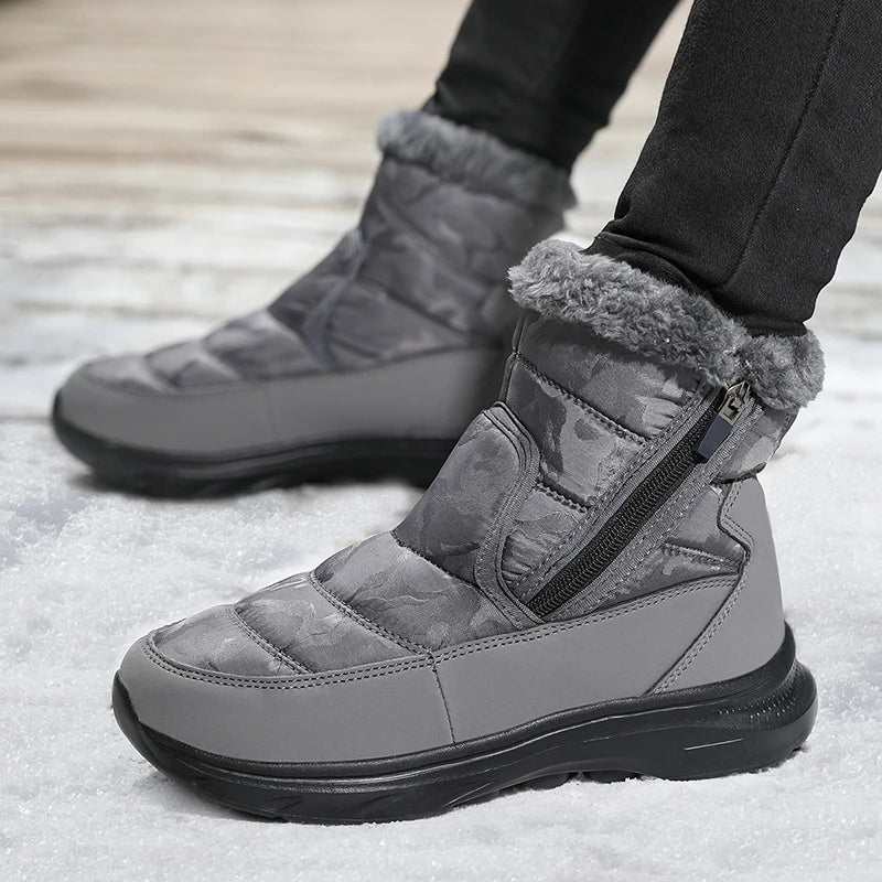 Winter Ankle Snow Boots Waterproof Plush Lined Warm Boots with Side Zipper Lightweight Outdoor Winter Shoes for Men