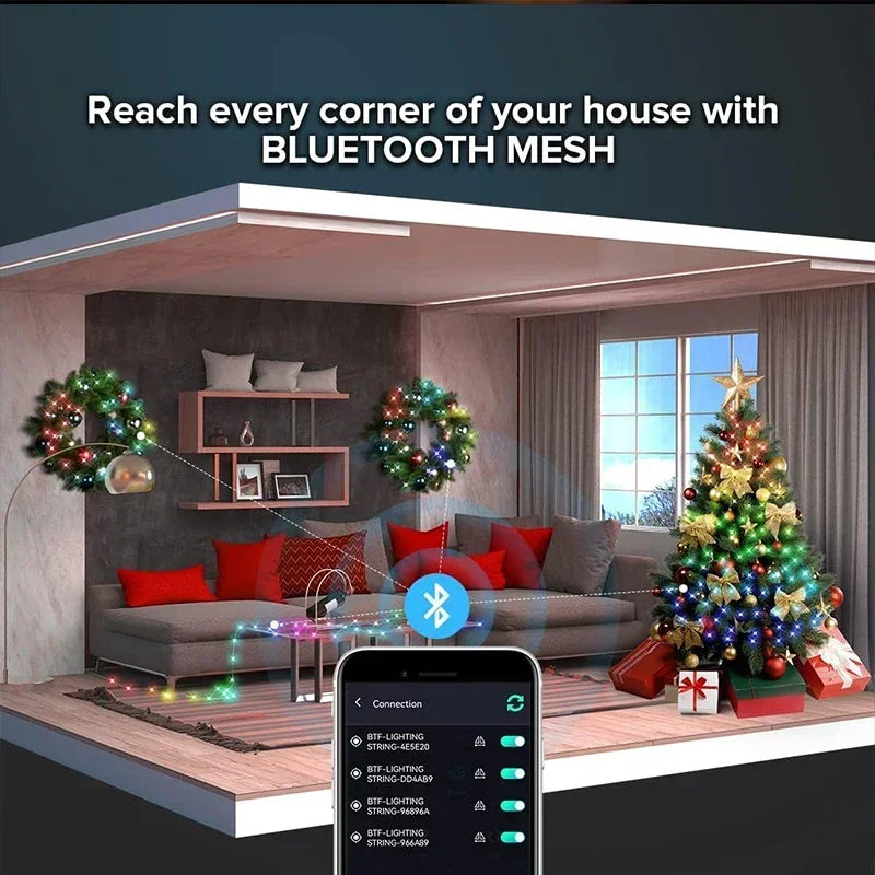 LED Fairy Light String Led Wire String Light Bluetooth APP Remote Control PVC Wire Dream Color Light Garden Party Wedding Decor