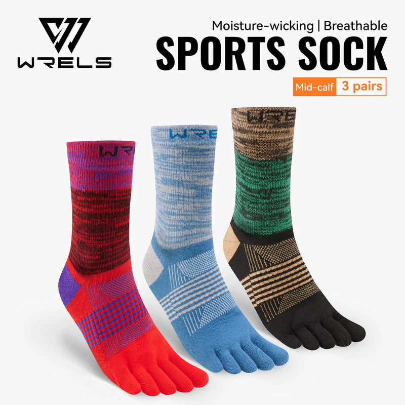 WRELS 1/2/3 Pair Five Finger Socks Athletic Running Breathable Ankle Compression Lightweight Moisture Wicking Anti-Blister Socks