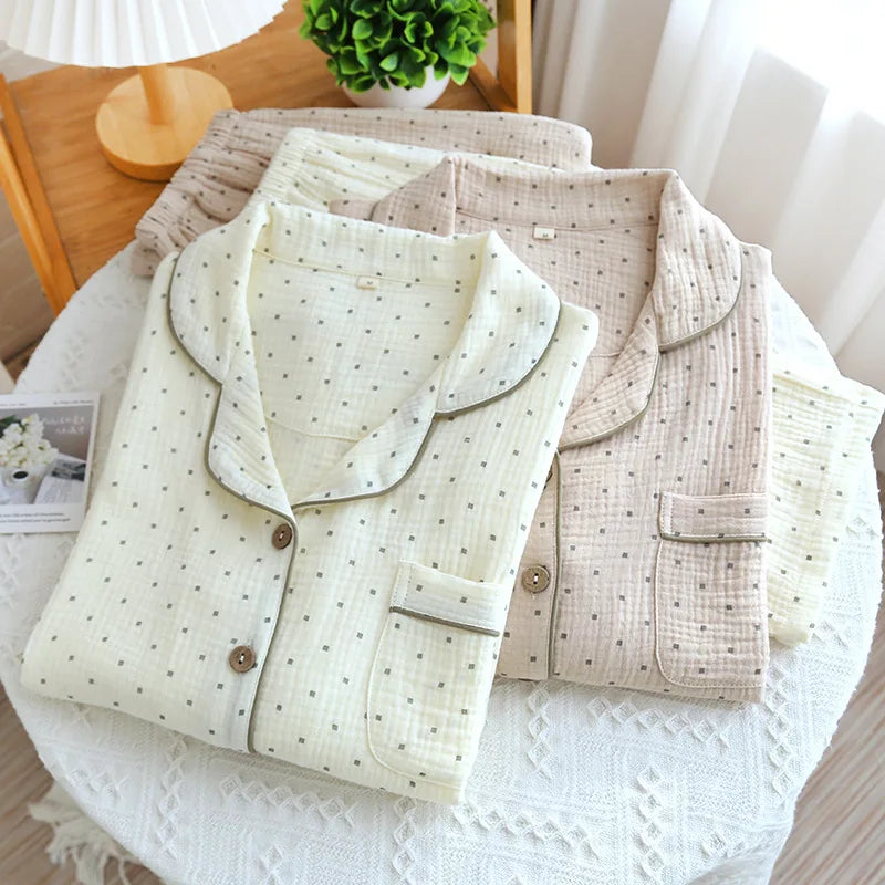Pijamas De Mujer New 100% Cotton Sleepwear Sleeping Clothes Lapel Long Sleeve Home Clothing Spring Autumn Casual Pajamas Women