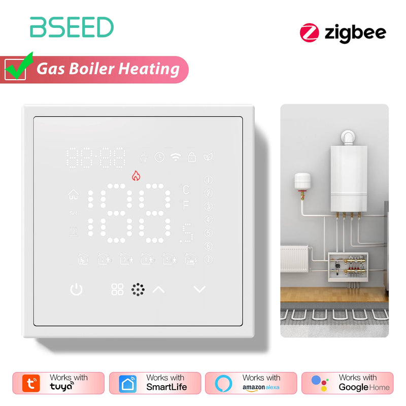 BSEED Zigbee Electric Floor Heating Water Boiler Room Thermostat ZigBee Alexa Google App Temperature Controller Plastic Frame