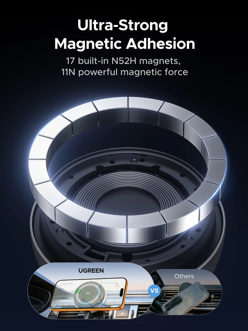 UGREEN MagFlow Pro Qi2.2 25W Magnetic Wireless Car Charger with Cooling Fan For iPhone 16 17 Pro Car Phone Holder Fast Charging