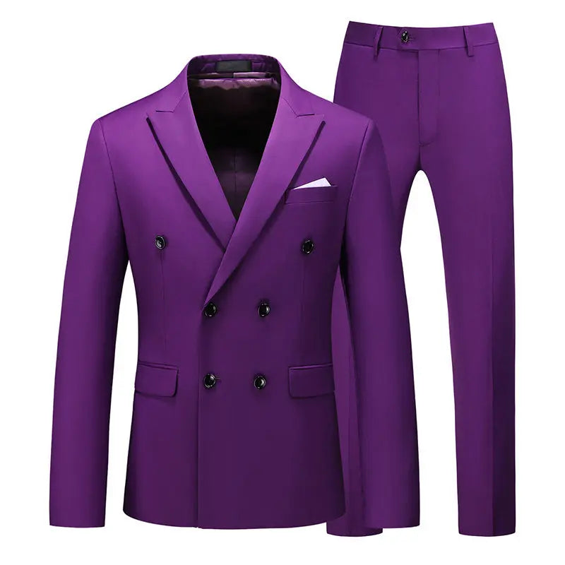 Purple Men's Two-piece Suit,Slim Fit in Asian Sizes,Perfect for Weddings,Parties,and The Office.Red,Blue,Gray,Black,Yellow,Green