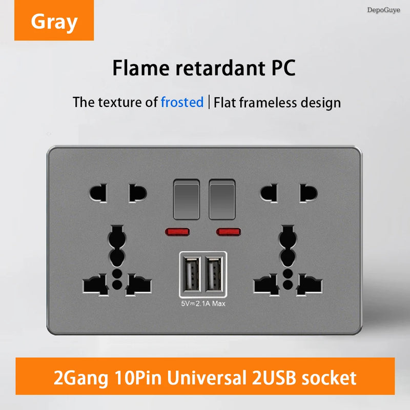 18W Type-C Plug Quick Charging Universal 5-pin Dual Power Socket,UK Standard 13A Wall Socket with DC 5V 3.1A Type-c USB Charger