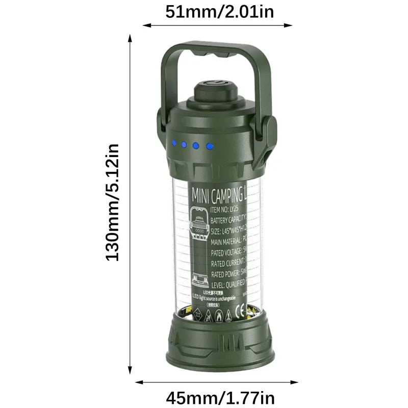Multifunctional LED Camping Light 6 Lighting Modes Flashlight with Hook Type-C Rechargeable for Emergency Tent Yard Car Repair
