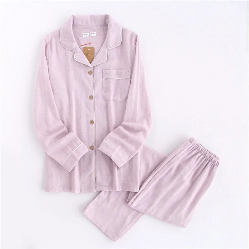 Couple Pajamas Sleepwear Clothes for Men's And Women's 100% Cotton Two-Piece Pyjama Set Autumn Casual Lapel Nightwear Pijama