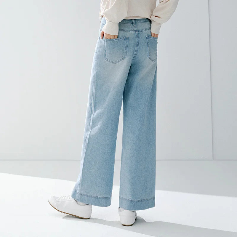 Semir Women Jeans 2026 Summer New Lace Waistband Cool Feeling Wide Leg Fashion Simple Slim Fit Long Pants
