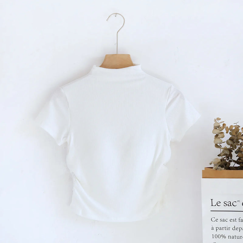 Modal Turtleneck Short Sleeves Chest Pad Base Shirt Women's Slim Underwear Spring and Summer Sleepwear Pajamas One Piece Top