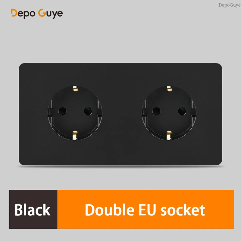 172 Type Retro Double EU French Metal Wall Power Socket Panel,Black/White Brushed Stainless Steel Antique Outlet Brass For Home