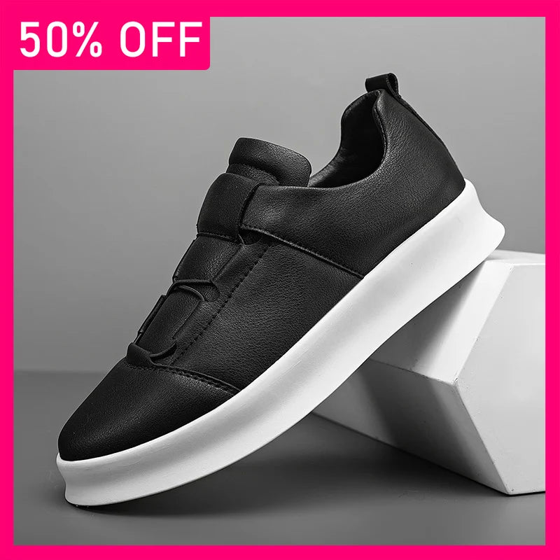 Mens Board Shoes New Low Cut Leather Lace Up Casual Shoes Anti Slip Soft Sole Cosy Breathe Versatile Commuting White Sneakers