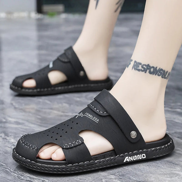 Men's Baotou Sandals Summer New Outdoor Cool Breathable Anti Slip Waterproof Beach Shoes Soft Sole Fashion Dual Purpose Slippers