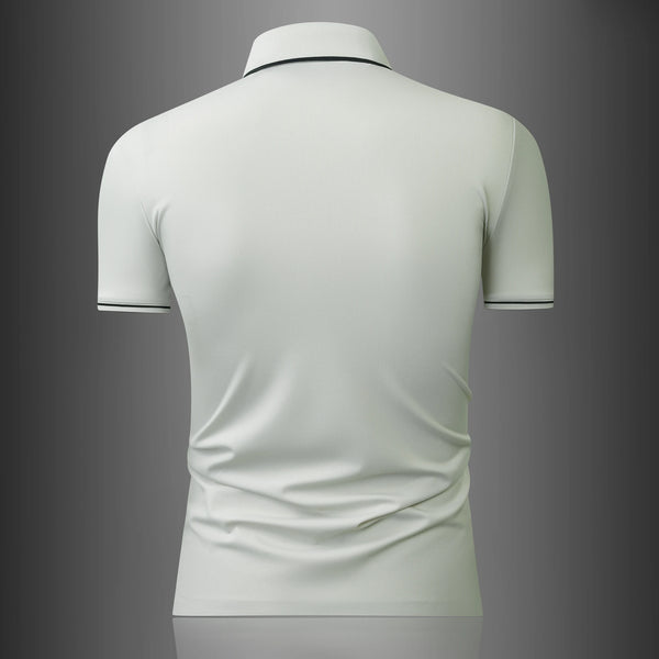 Men's Polo Shirt, Stretchy Seamless Ice Silk Fabric, Half-Zip Color Block Collar, Cool & Breathable Summer Short Sleeve Tee