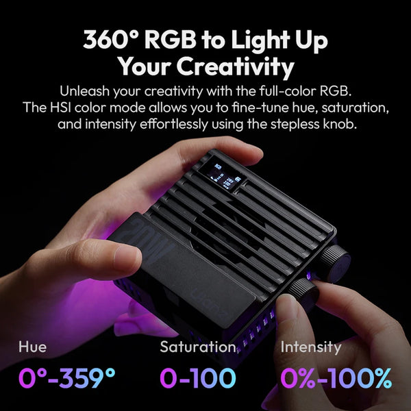 ភ្លើង ហោប៉ៅ Ulanzi LE20 20W RGB CRI 95+ 2500K-9000K ភ្លើង វីដេអូ កាមេរ៉ា ដែល អាច បន្ថយ ពន្លឺ បាន សម្រាប់ កាមេរ៉ា DSLR Vlog ការ ផ្សាយ ផ្ទាល់ ការ ថតរូប