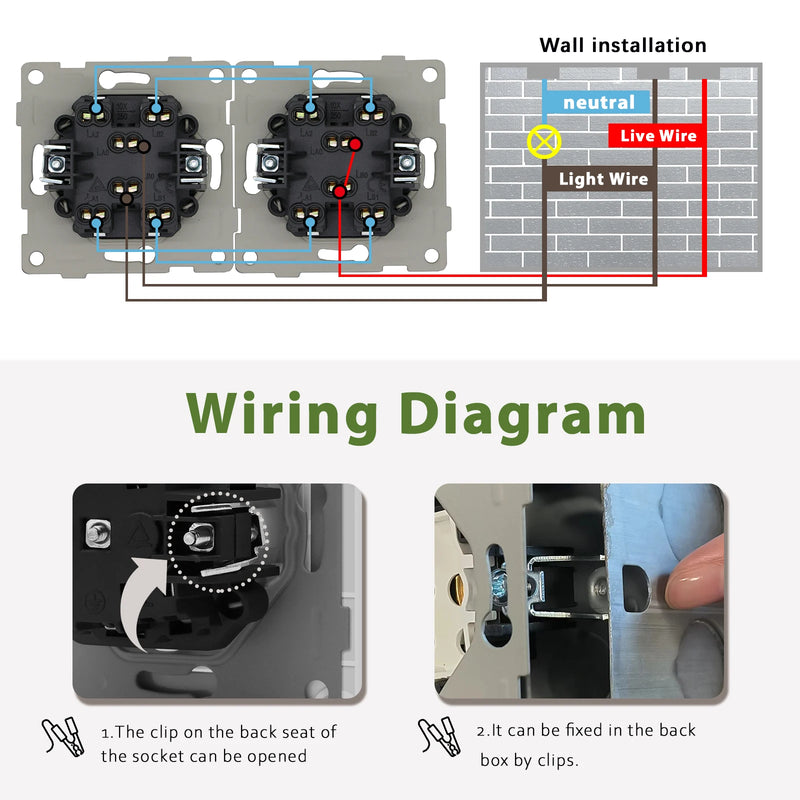 BSEED EU Standard Wall Light Switch 1/2Gang 1/2Way Toggle Switch Glass Panel White Color Wall Switch On Off 10A 250V for Stairs