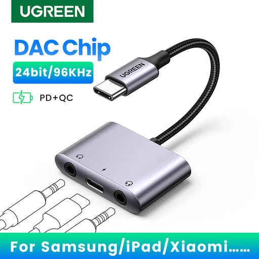 UGREEN USB C to AUX Cable Adapter Type C 3.5mm AUX Earphone Converter DAC Chip PD QC Charging For Huawei iPad Pro Samsung Pixel