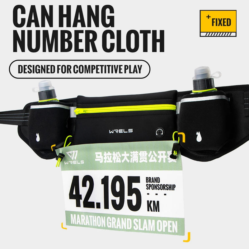 WRELS Outdoor Sports Running Waterproof Utralthin Waist Bag Runner Belt Hydration Running Belt with Water Bottle Running Pack