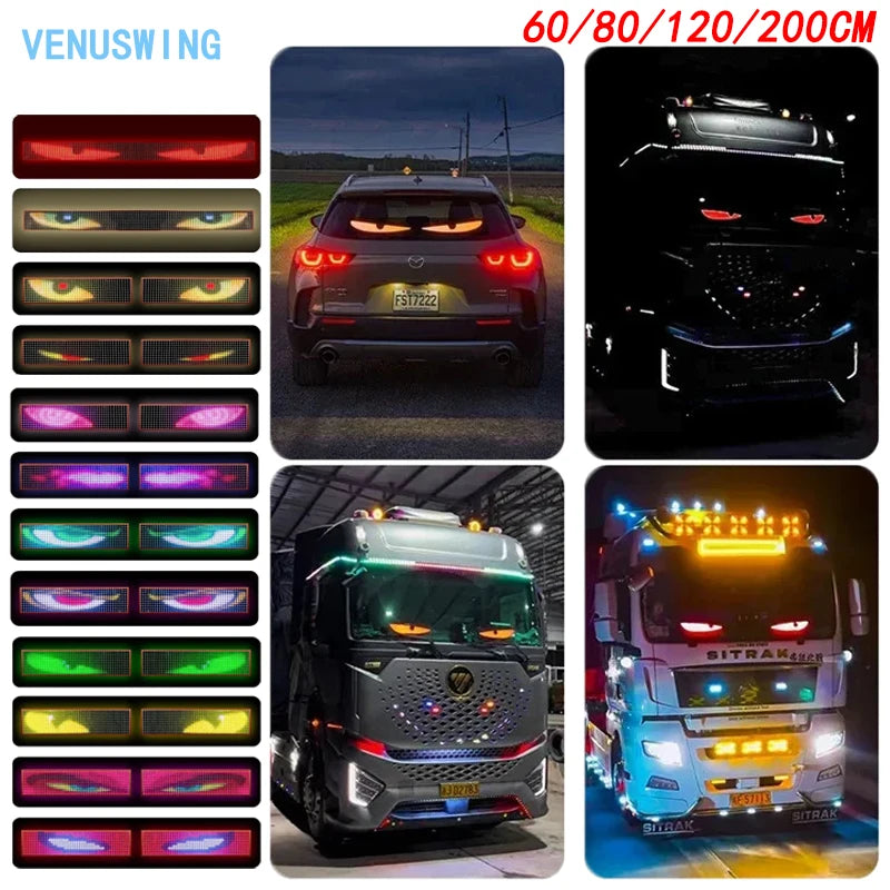 ភ្លើងរថយន្ត LED អេក្រង់ទន់អាចបត់បែនបាន ភ្នែកអារក្ស ១៦ របៀបចលនា ភ្លើងតុបតែងឡានដឹកទំនិញ ភ្លើងបារី ដំណើរការដោយថាមពល RGB ចង្កៀងរថយន្ត