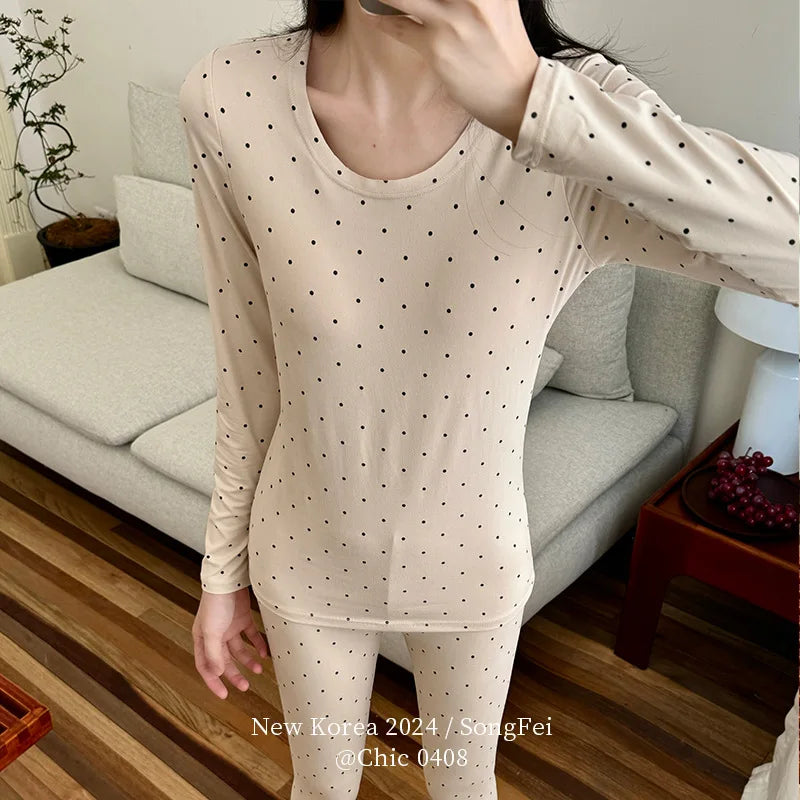 Chest Pad Thermal Underwear Set For Autumn Winter New Home Clothing Women Bottoming Top Trousers Suit Lounge Sleepwear Pajamas