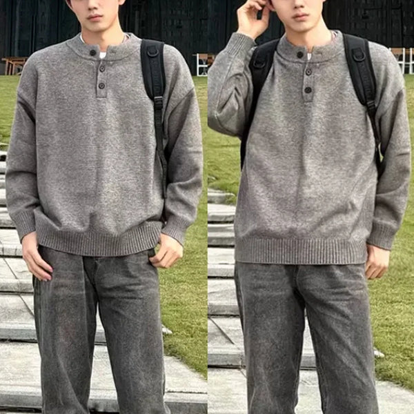 DUKEEN 600G Heavyweight Henley Sweater for Men Winter New Luxury Thick Warm Knitwear Pullover Men's Casual Winterwear