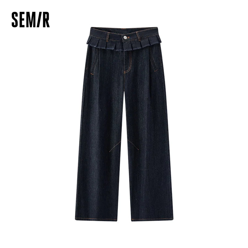 Semir Women Jeans Pleated 2026 Ruffle Trim Loose Fit Wide Leg Urban Casual Everyday Style Soft Comfortable Daily Wear