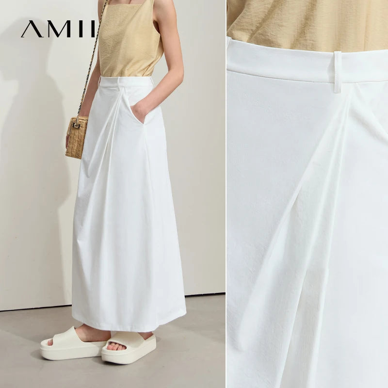 សំពត់វែងថ្មី Amii Minimalism 2025 សម្រាប់នារី រដូវក្តៅ ពណ៌ខ្មៅ រំយោល ឆើតឆាយ សម្រាប់នារីការិយាល័យ ធ្វើដំណើរ សំពត់រលុង 12542102