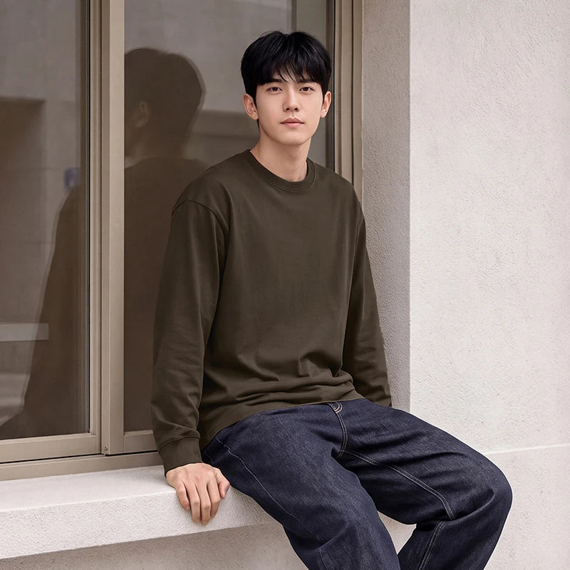 Semir Men Knit Tshirt Versatile Solid Color Crew Neck 2026 New Winter Daily Wear Urban Casual Style Cold Weather Layering