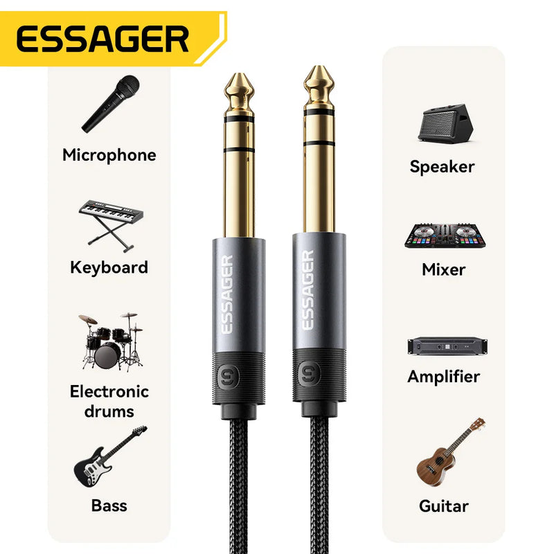 Essager Aux Guitar Cable 6.5mm Male-to-Male Audio Cable Jack 6.35mm Aux Cable for Guitar Mixer Amplifier Speaker Bass Keyboard