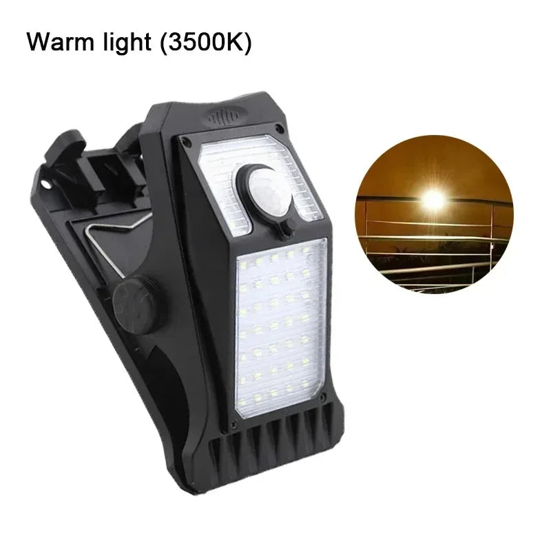 ភ្លើងបំភ្លឺផ្លូវ LED ដើរដោយថាមពលព្រះអាទិត្យ ភ្លើងចាប់សញ្ញាចលនា ភ្លើងសម្រាប់បោះតង់ ការពារទឹក IP65 សម្រាប់របង ជញ្ជាំង រានហាល តង់ រានហាល