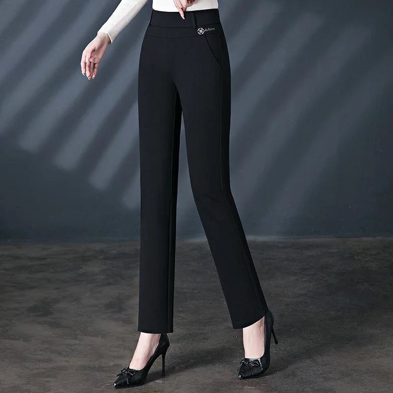 Women's Black Elastic Waist Pants, Fashion Slim Flare Pant, Khaki Camel Trousers, Navy Blue Pantalones Female, Asian Size S-10XL