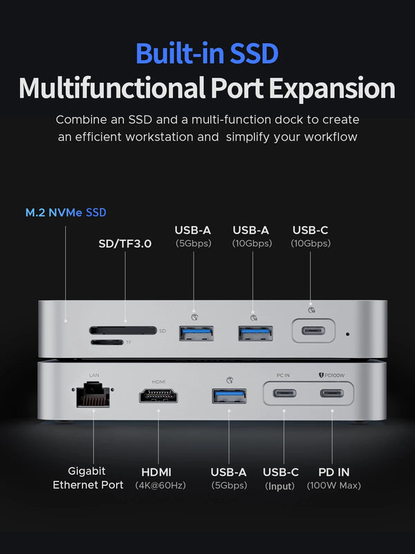 ORICO DataLink PSSD 2TB External SSD Docking Station Type C to HDMI-compatible Adapter 4K@60Hz USB3.2 Gen2 HUB for MacBook