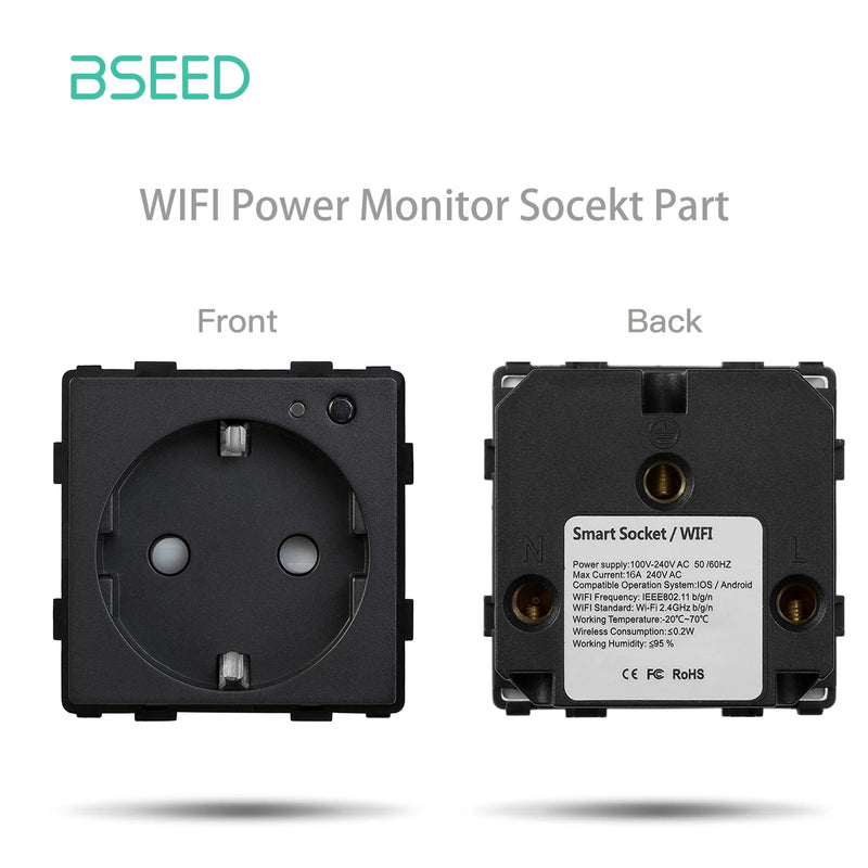 BSEED EU Stanndard Wifi Electrical Sockets Power Monitor Outlets Tuya Smart Life Alexa App Control Timing Function DIY Parts