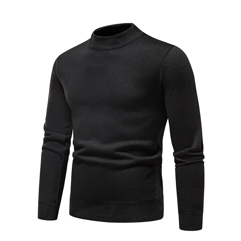 Mens Soft Touch Knit Top Mock Neck Fleece Lined Sweater Long Sleeve Elastic Fabric Autumn Winter Daily Pullover
