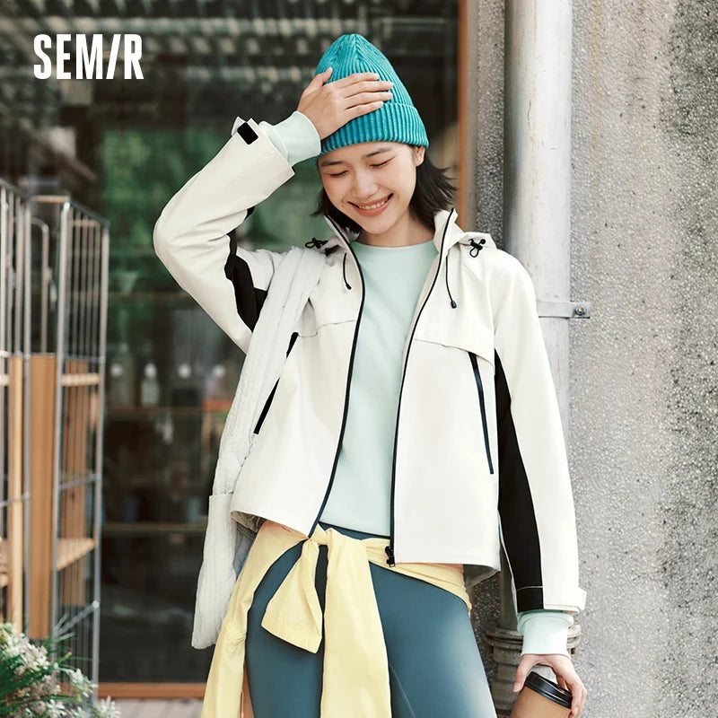Semir Jacket For Woman Spring New Style Solid Color Loose Casual Top Waterproof Stain-Resistant Fashion Coat