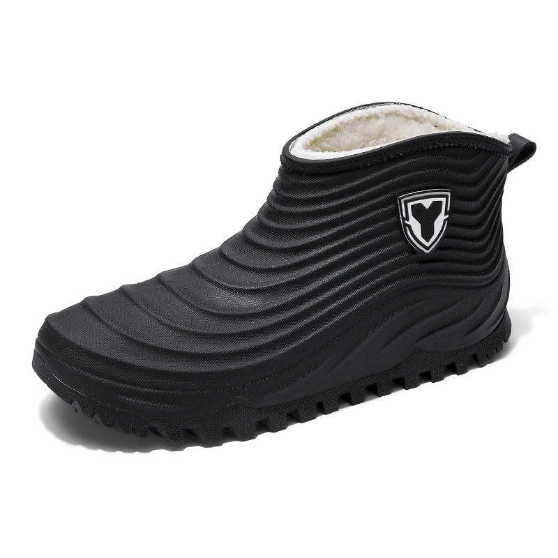 Men's warm plush rain shoes winter non-slip waterproof outdoor fishing water shoe fashion youth casual wading camping rain boots