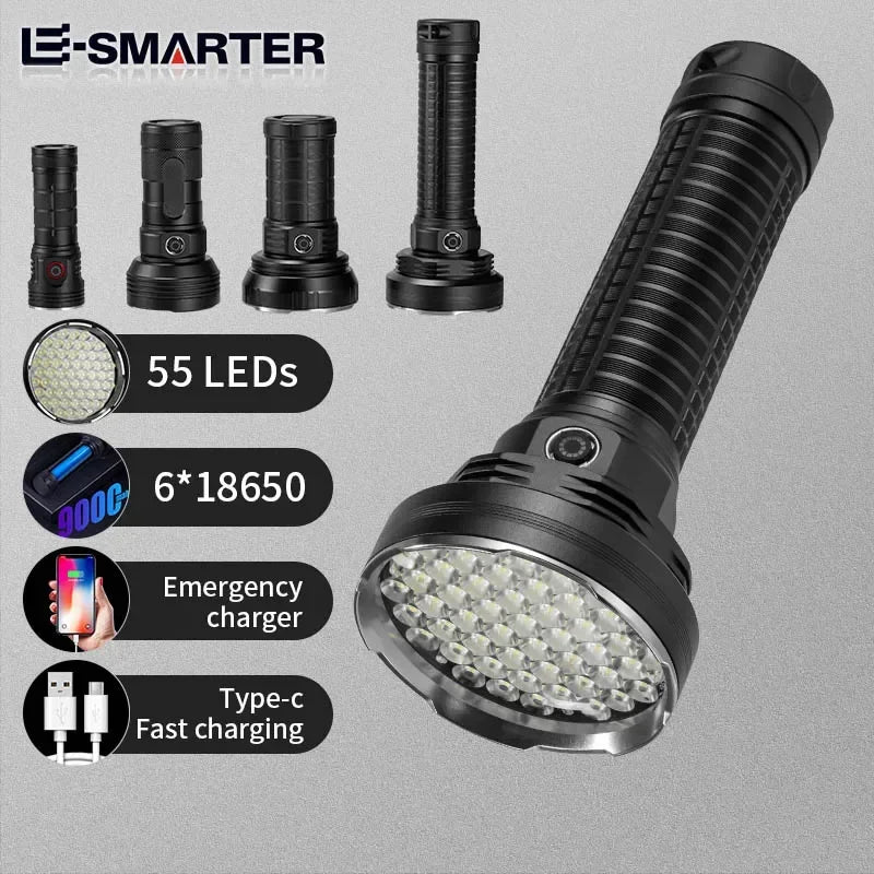 ពិល LED ថាមពលខ្ពស់ ចង្កៀងចម្ងាយឆ្ងាយ ថ្មដែលភ្ជាប់មកជាមួយ ពិលប្រភេទ C សម្រាប់បោះតង់នេសាទ